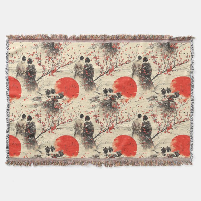 Romantisches Sakura-Kimono-Paar-Muster (3) Decke (Vorderseite)