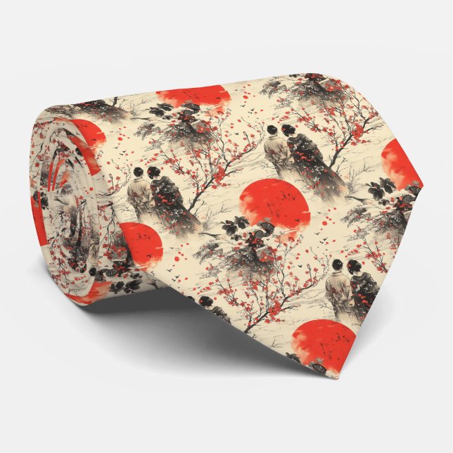 Romantisches Sakura-Kimono-Paar-Muster (3) Krawatte (Gerollt)