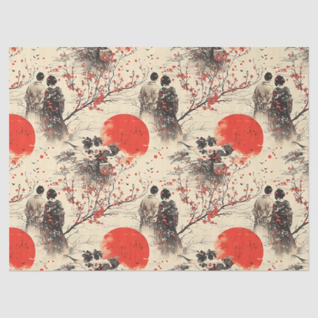 Romantisches Sakura-Kimono-Paar-Muster (3) Seidenpapier (Vorderseite)