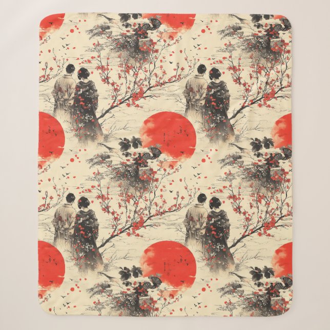 Romantisches Sakura-Kimono-Paar-Muster (3) Sherpadecke (Vorderseite)