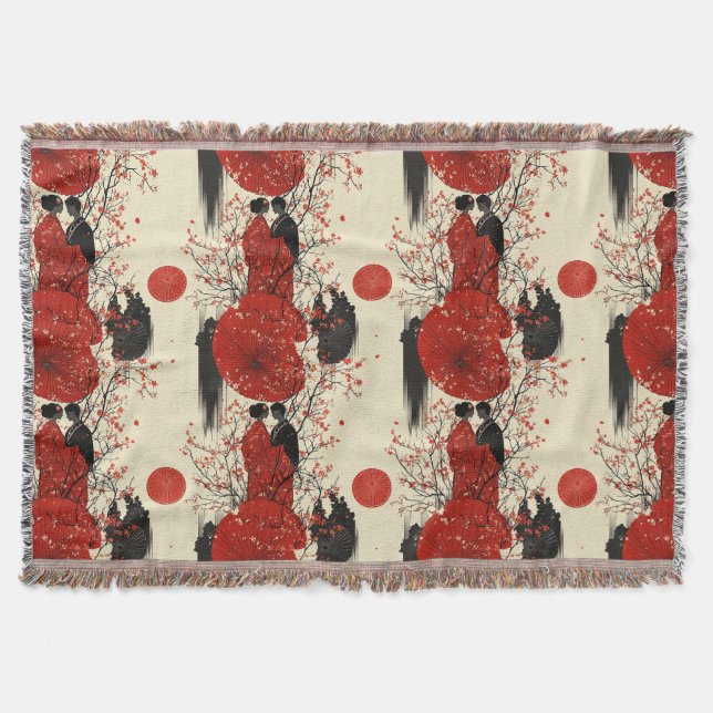 Romantisches Sakura-Kimono-Paar-Muster (4) Decke (Vorderseite)