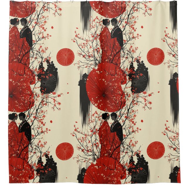 Romantisches Sakura-Kimono-Paar-Muster (4) Duschvorhang (Vorderseite)