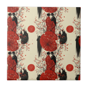 Romantisches Sakura-Kimono-Paar-Muster (4) Fliese