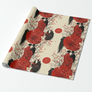 Romantisches Sakura-Kimono-Paar-Muster (4) Geschenkpapier