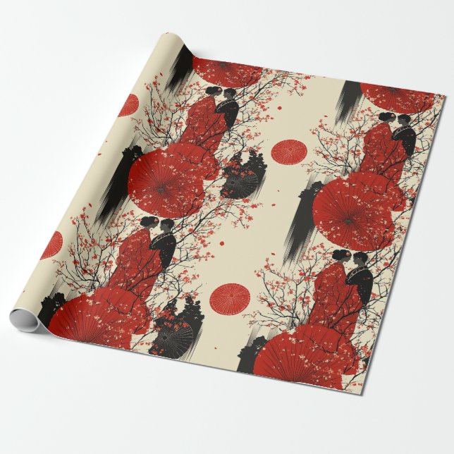 Romantisches Sakura-Kimono-Paar-Muster (4) Geschenkpapier (Ungerollt)