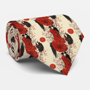 Romantisches Sakura-Kimono-Paar-Muster (4) Krawatte