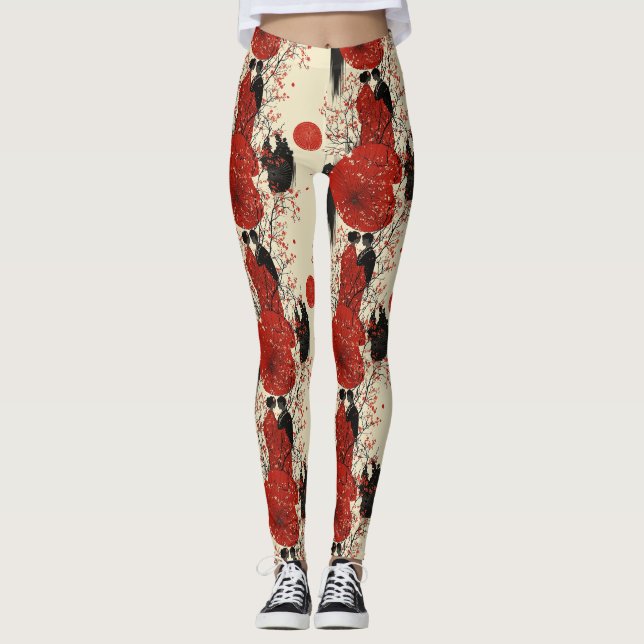 Romantisches Sakura-Kimono-Paar-Muster (4) Leggings (Vorderseite)
