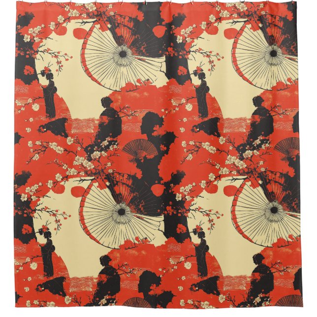 Romantisches Sakura-Kimono-Paar-Muster (5) Duschvorhang (Vorderseite)