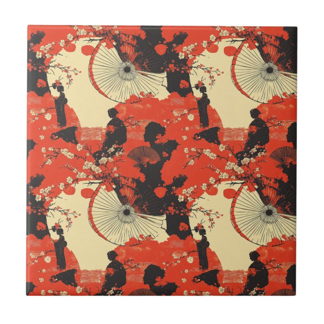 Romantisches Sakura-Kimono-Paar-Muster (5) Fliese (Vorderseite)