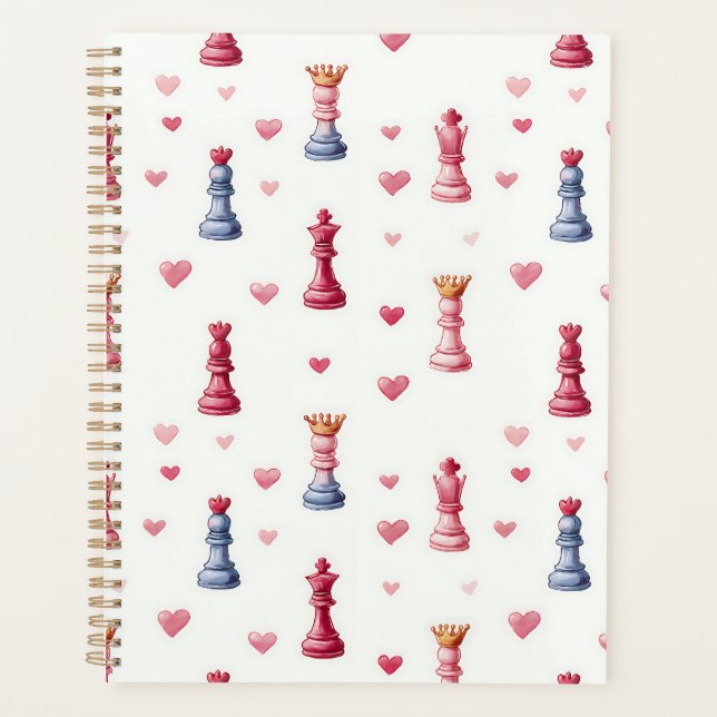 Romantisches Schach-Herzen Valentinstag Planer (Vorderseite)