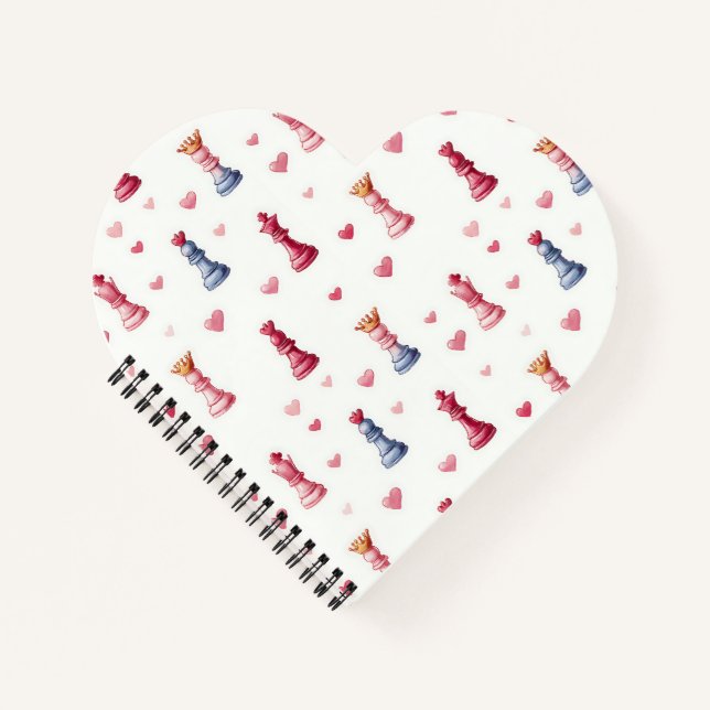 Romantisches Schachherzen Valentinstag Notizbuch (Vorderseite)