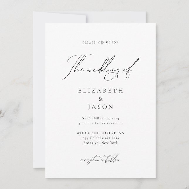 Romantisches Schwarz-Script-Foto Hochzeit Einladung (Vorderseite)