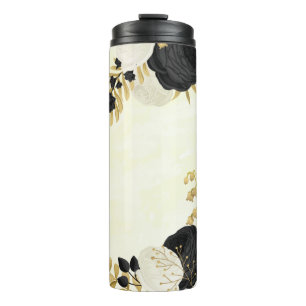 Romantisches Schwarz-Weiß-Blume Thermosbecher