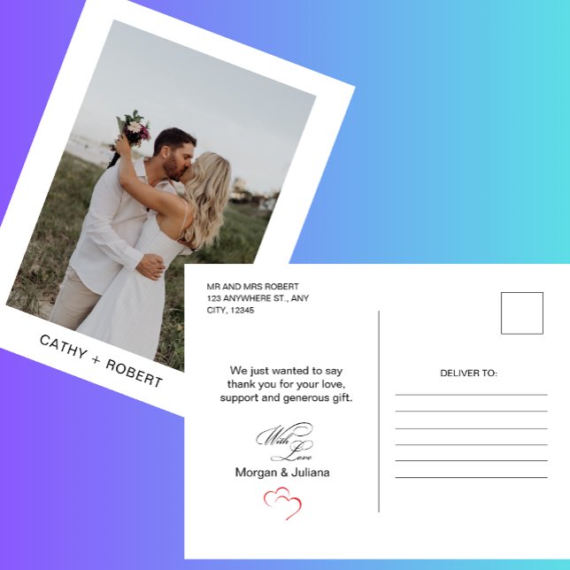 Romantisches Script Heart Wedding Foto Postcard Postkarte (Von Creator hochgeladen)