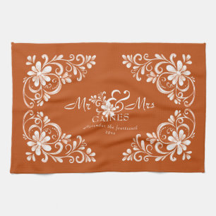 Romantisches Shabby Chic Burnt Orange Mr Mrs Newly Geschirrtuch