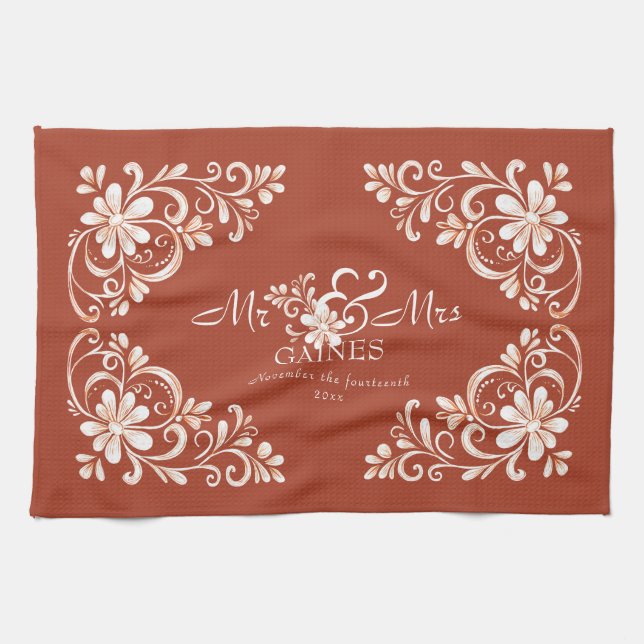 Romantisches Shabby Chic Roter Rust Geschirrtuch (Horizontal)