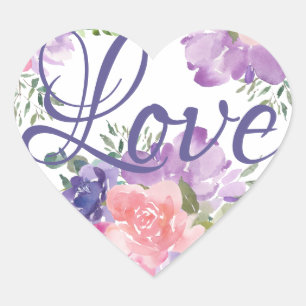 Romantisches Siegel für Lila und rosa Wasserfarben Herz-Aufkleber