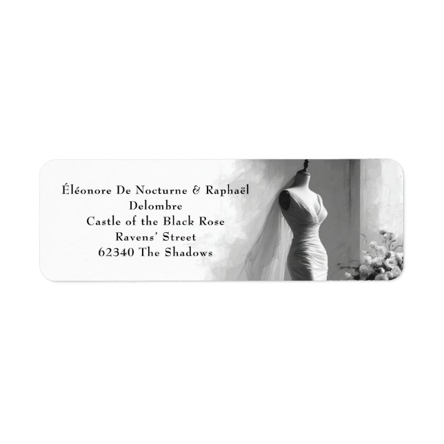 Romantisches Skizzen-Hochzeit-Rücksendeetikett (Vorne)