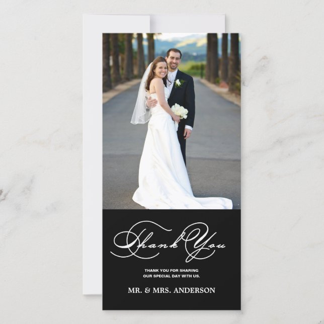 ROMANTISCHES SKRIPT BLACK WEDD DANKE FOTOKARTE (Vorderseite)