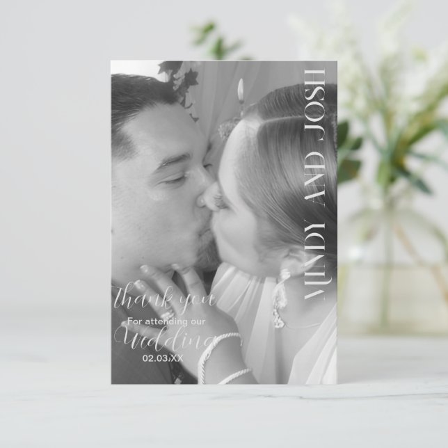 Romantisches Skript Schwarz-Weiß-Foto Danke (Stehend Vorderseite)