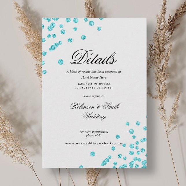 Romantisches Skript Türkise Confetti Wedding Detai Begleitkarte (Romantic Script Turquoise Confetti Wedding Details Enclosure Card)