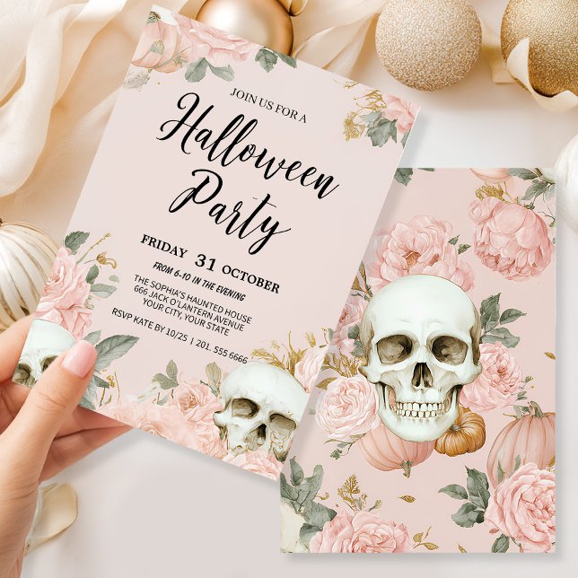 Romantisches Skull-Floral-Halloween-Party Einladung (Von Creator hochgeladen)