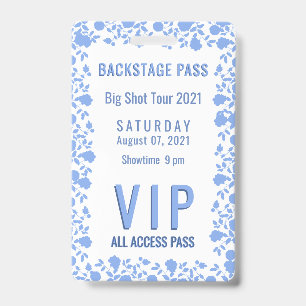 Romantisches Soft Hübsch Blue Floral VIP Pass Abze Ausweis