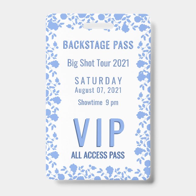 Romantisches Soft Hübsch Blue Floral VIP Pass Abze Ausweis (Front)