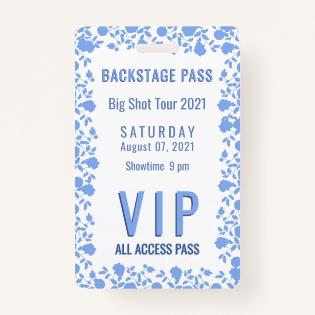 Romantisches Soft Hübsch Blue Floral VIP Pass Abze Ausweis (Vorderseite)