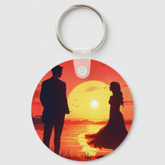 Romantisches Sonnenuntergangs-Silhouetten-Paar-Sch Schlüsselanhänger