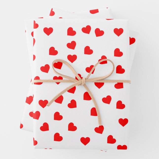 Romantisches, spielerisches Rotes Herzmuster Geschenkpapier Set (Beispiel)