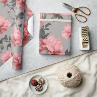 Romantisches staubiges rosa Pfingstrosen-Grau-Blum Geschenkpapier