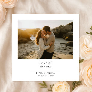 Romantisches Strandfoto für Hochzeit bei Sonnenunt Dankeskarte