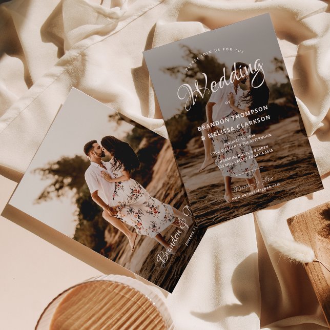 Romantisches stylisches Script Overlay-Foto Hochze Einladung (Von Creator hochgeladen)