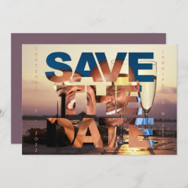 Romantisches Sunset Champagne Flutes Foto Hochzeit Save The Date