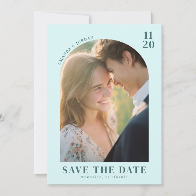 Romantisches Teal Klassisches Foto Save The Date (Vorderseite)