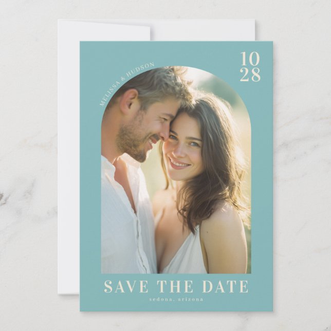 Romantisches Teal Minimalistisches Foto Save The Date (Vorderseite)