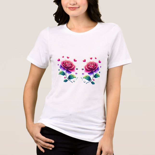 Romantisches Twin Bloom Floral Design Tri-Blend Shirt (Vorderseite)