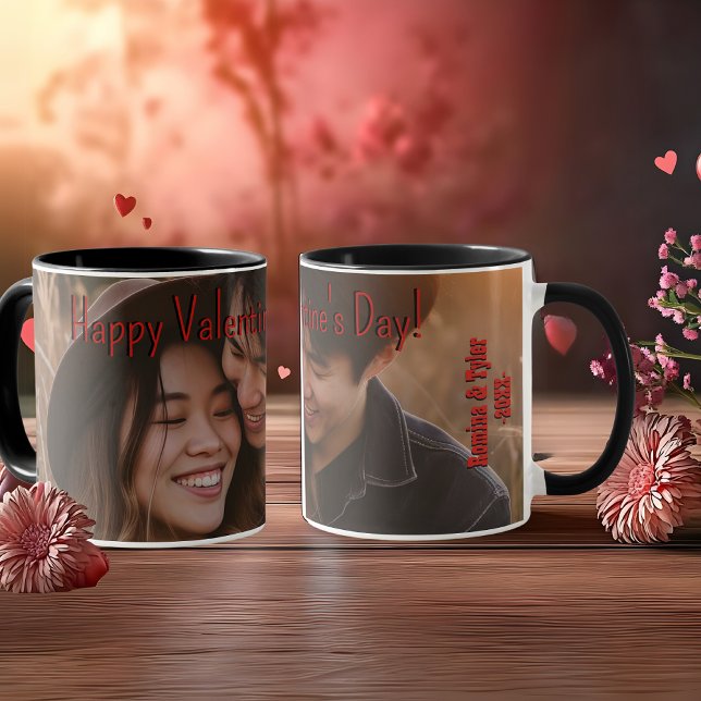 Romantisches Valentinisches Foto mit Namen & Datum Tasse (Romantic Valentine's photo with names & date Mug)