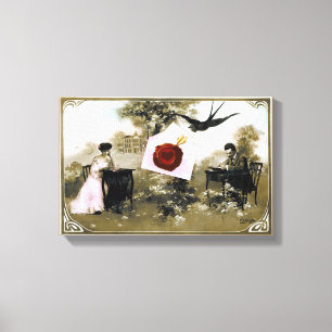 ROMANTISCHES VALENTINSCHREIBEN, ROTWACHS-SIEGEL LEINWANDDRUCK