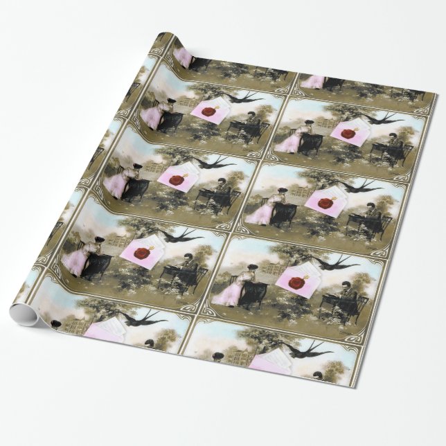 ROMANTISCHES VALENTINSCHREIBEN, ROTWACHSTUM SIEGEL GESCHENKPAPIER (Ungerollt)