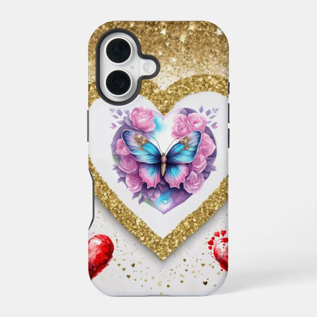 Romantisches Valentinstag-Tapete - Trendy Design iPhone 16 Hülle (Rückseite)