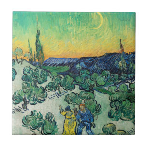 Romantisches Van-Gogh-Paar unter dem Mond wandelt Fliese
