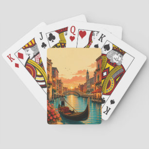 Romantisches Venedig Italien Gondelfahrt Sonnenunt Spielkarten