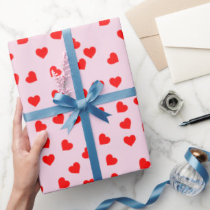 Romantisches verspielt rotes Herz Muster Pastellro Geschenkpapier