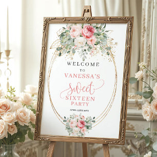 Romantisches verstaubtes rosa Blumen-Sweet-16-Will Poster