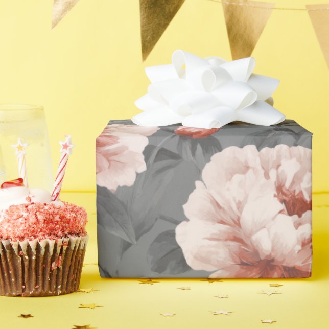 Romantisches verstaubtes rosa Pfingstrosen-Grau-Bl Geschenkpapier (Geburtstagsparty)