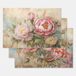 ROMANTISCHES VINTAG-PEONY-DECOUPAGE-DEKORATIVE PAP GESCHENKPAPIER SET