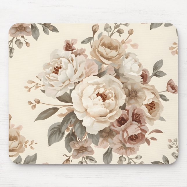 Romantisches Vintage-Blumenbouquet-Muster Mousepad (Vorne)