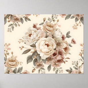 Romantisches Vintage-Blumenstrauß-Muster Poster